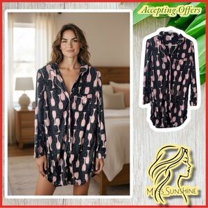 Charter Club Intimates NEW - Sz M - soft pink wine glass sleep shirt lounge wear